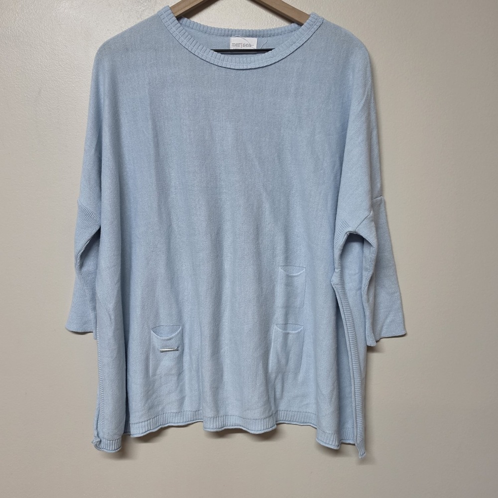 Mersea Pullover‎ Catalina Travel Knit Sweater Tunic Boxy Lagenlook Blue Size OS